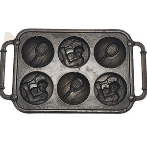 Rowco Cast Iron Tennis Ball Muffin Bread Pan Sports Baking 11" Heavy Duty VTG
